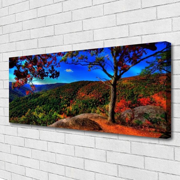 Tablou pe panza canvas Mountain Forest Natura Maro Portocaliu Verde