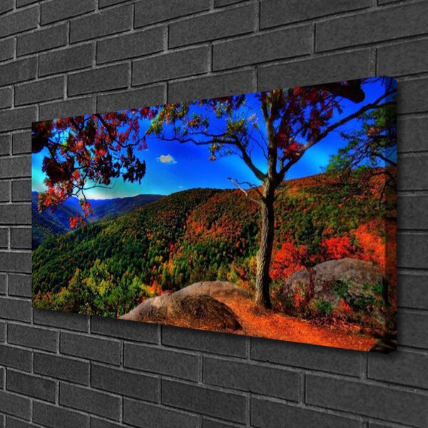 Tablou pe panza canvas Mountain Forest Natura Maro Portocaliu Verde