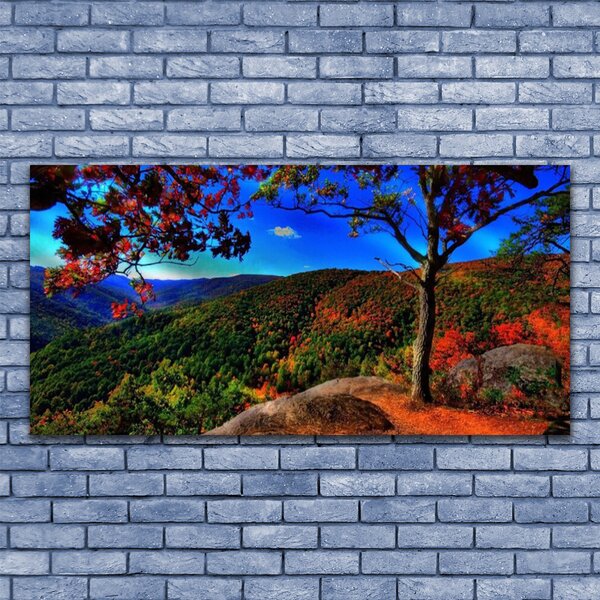 Tablou pe panza canvas Mountain Forest Natura Maro Portocaliu Verde
