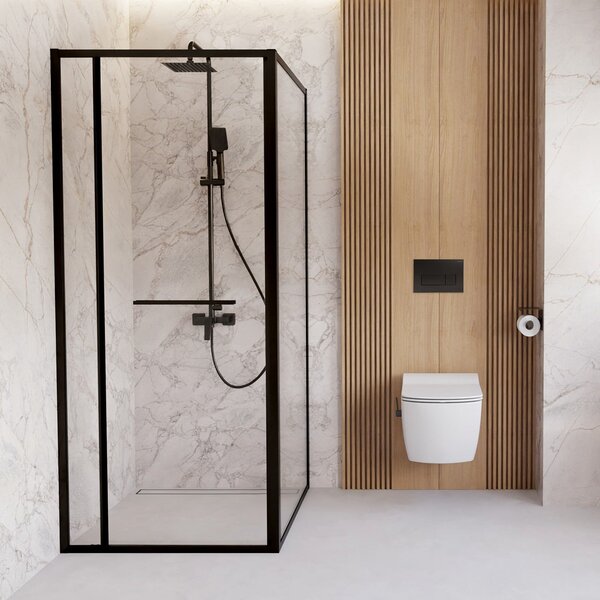 Deante Square cabină de duș 80x80 cm pătrat negru mat/sticlă transparentă KQB_N088P