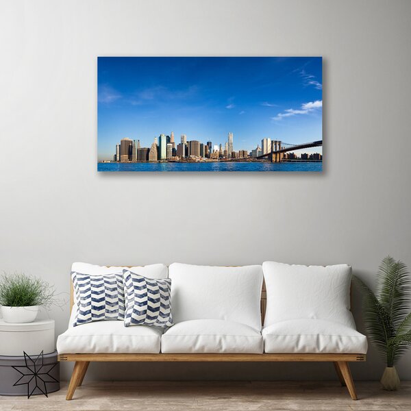 Tablou pe panza canvas Bridge City Case Gri Albastru Negru