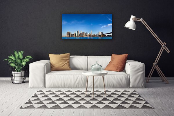 Tablou pe panza canvas Bridge City Case Gri Albastru Negru