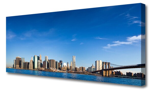 Tablou pe panza canvas Bridge City Case Gri Albastru Negru