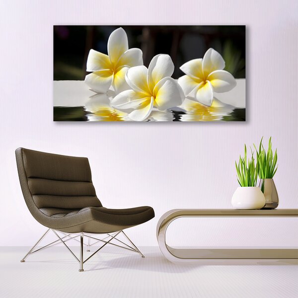 Tablou pe sticla Flori Floral Alb Galben