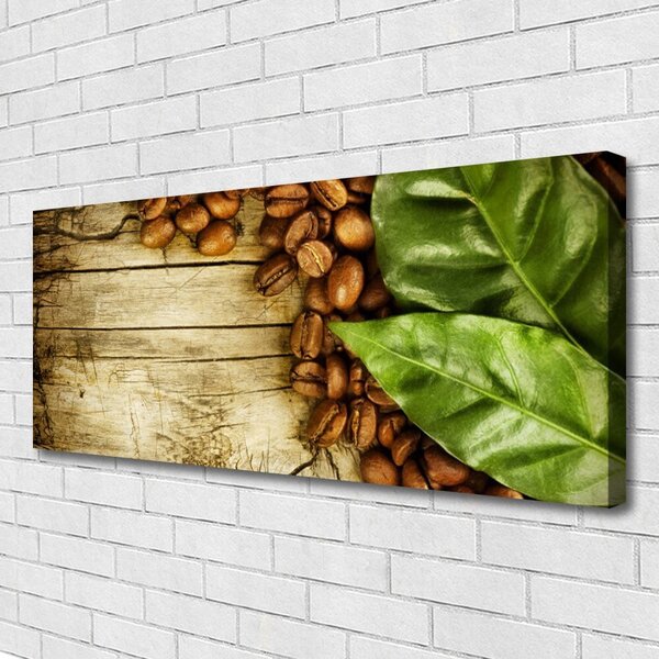 Tablou pe panza canvas Boabe de cafea Frunze Bucătărie Brun Verde
