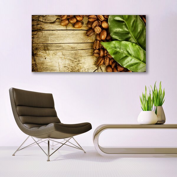 Tablou pe panza canvas Boabe de cafea Frunze Bucătărie Brun Verde
