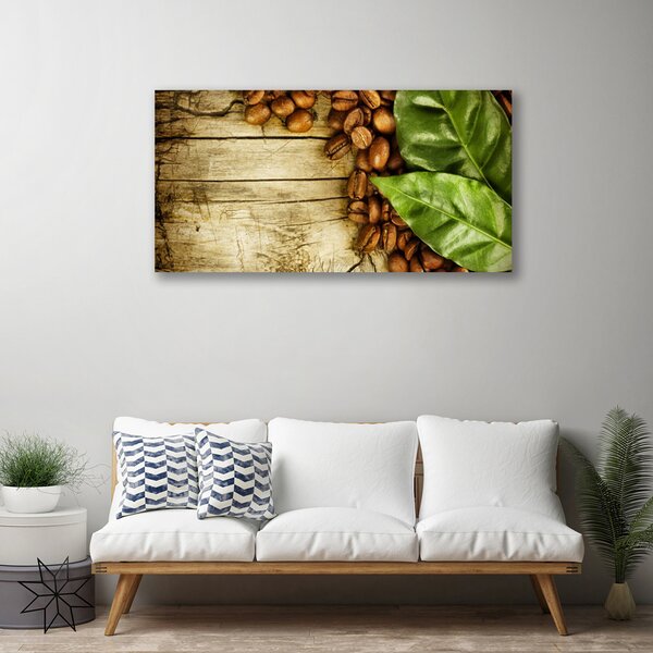 Tablou pe panza canvas Boabe de cafea Frunze Bucătărie Brun Verde