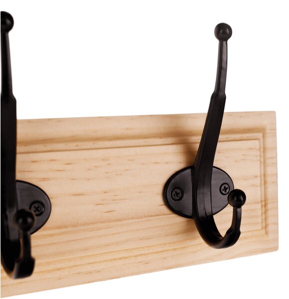 KONDELA Cuier de perete, natural/ negru, lemn de pin/ metal, RAMAN