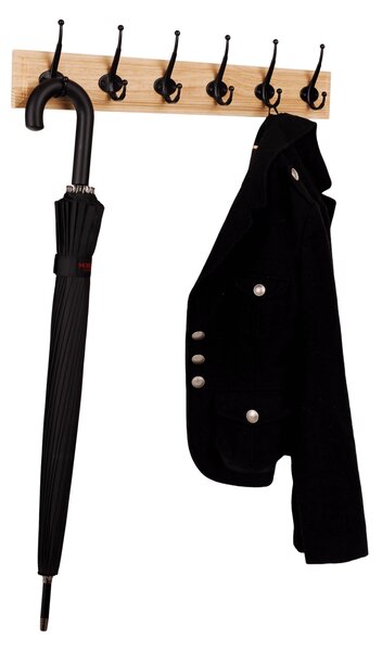 KONDELA Cuier de perete, natural/ negru, lemn de pin/ metal, RAMAN