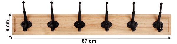 KONDELA Cuier de perete, natural/ negru, lemn de pin/ metal, RAMAN