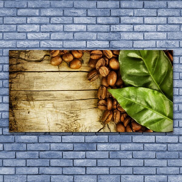 Tablou pe panza canvas Boabe de cafea Frunze Bucătărie Brun Verde