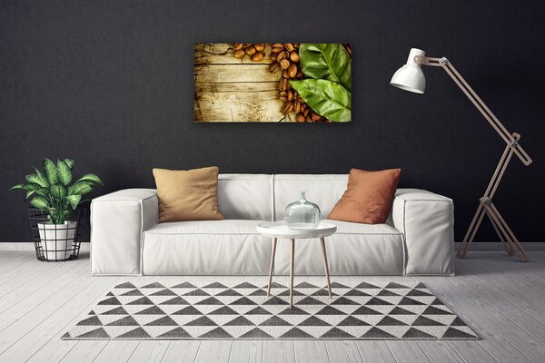 Tablou pe panza canvas Boabe de cafea Frunze Bucătărie Brun Verde