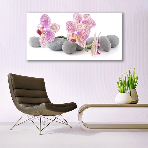 Tablou pe sticla Pietrele de copac Floral Roz Gri