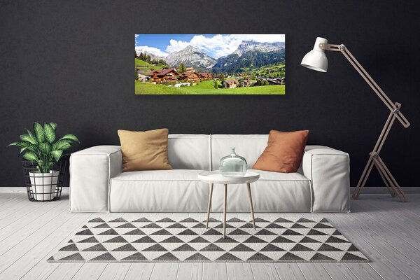 Tablou pe panza canvas Case Munte Peisaj Brun Gri Alb