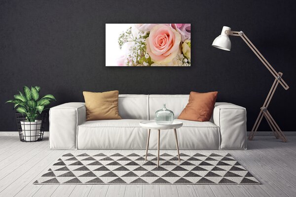 Tablou pe panza canvas Trandafiri Floral Roz Alb Verde