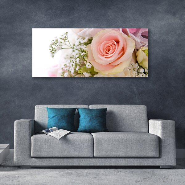 Tablou pe panza canvas Trandafiri Floral Roz Alb Verde