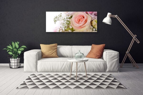 Tablou pe panza canvas Trandafiri Floral Roz Alb Verde