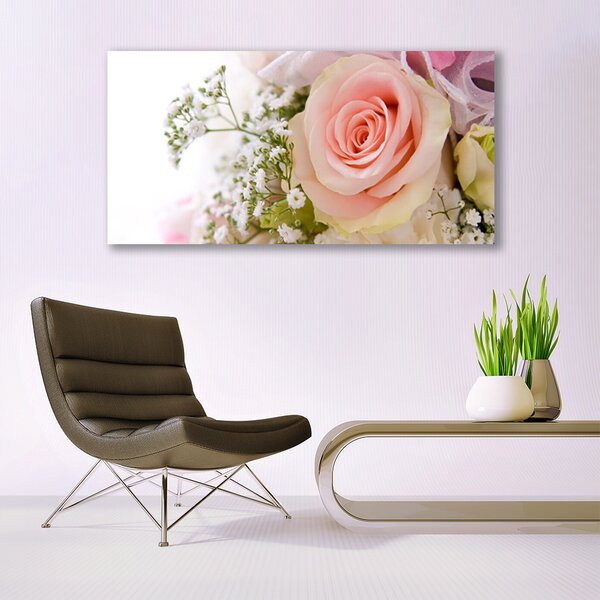 Tablou pe panza canvas Trandafiri Floral Roz Alb Verde