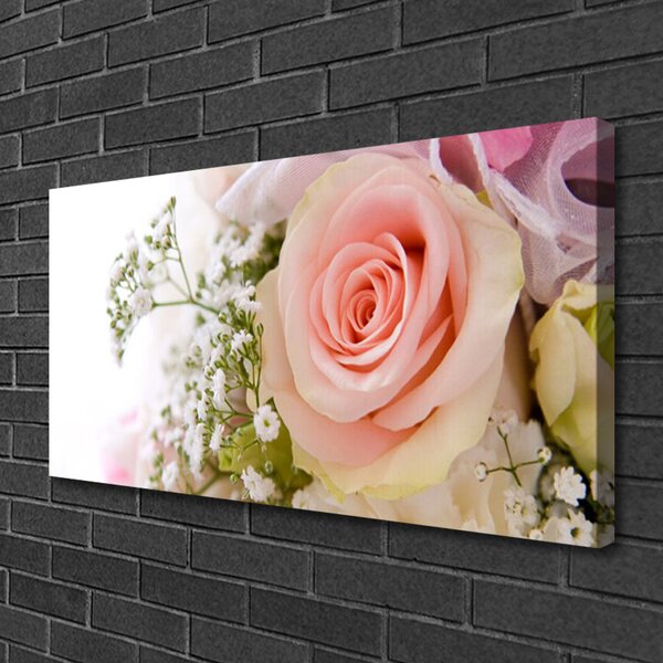 Tablou pe panza canvas Trandafiri Floral Roz Alb Verde