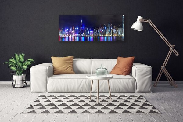Tablou pe panza canvas Oraș Case Violet Roz Gri