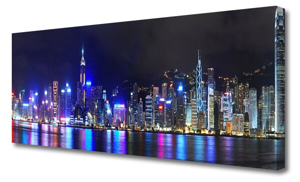 Tablou pe panza canvas Oraș Case Violet Roz Gri
