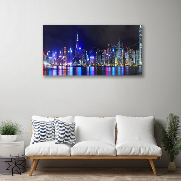 Tablou pe panza canvas Oraș Case Violet Roz Gri