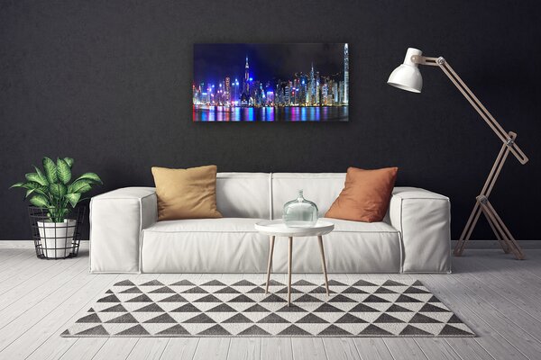 Tablou pe panza canvas Oraș Case Violet Roz Gri