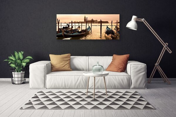 Tablou pe panza canvas Ambarcațiuni Mare Peisaj Galben Alb Maro