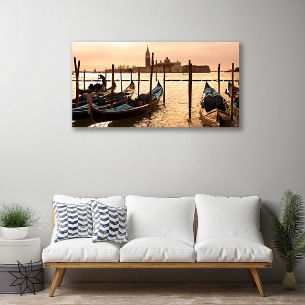 Tablou pe panza canvas Ambarcațiuni Mare Peisaj Galben Alb Maro