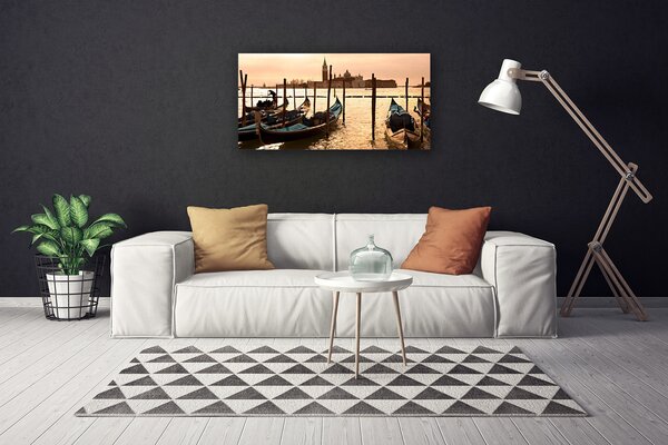 Tablou pe panza canvas Ambarcațiuni Mare Peisaj Galben Alb Maro