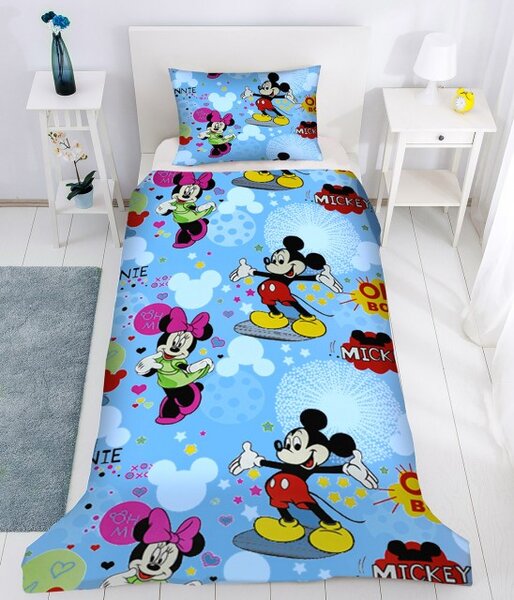 Lenjerie de pat copii Mikey & Minnie Disney fundal albastru