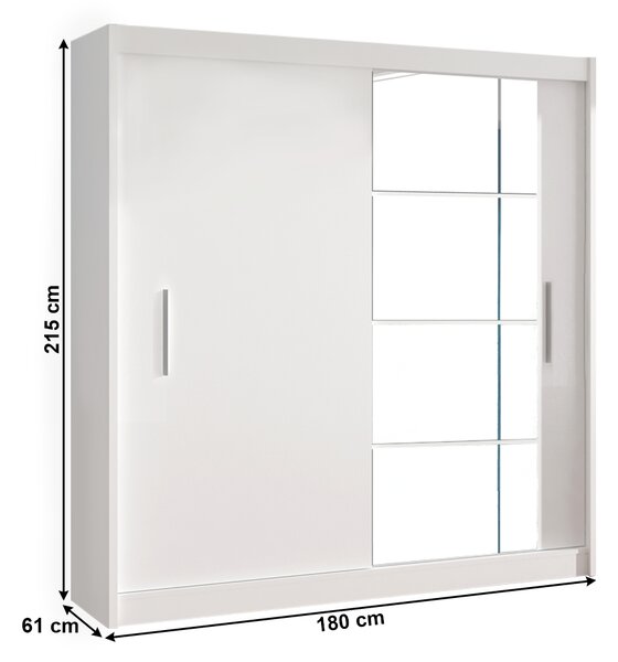 KONDELA Dulap cu uşi glisante, alb, 180x215, LOW