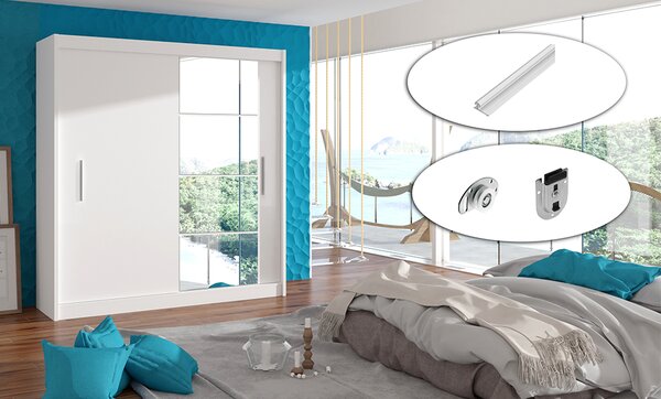 KONDELA Dulap cu uşi glisante, alb, 180x215, LOW