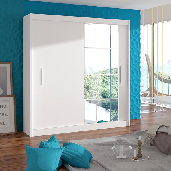 KONDELA Dulap cu uşi glisante, alb, 180x215, LOW