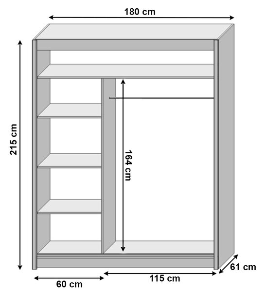 KONDELA Dulap cu uşi glisante, alb, 180x215, LOW