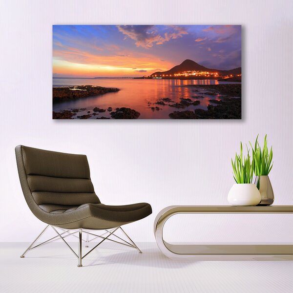 Tablou pe panza canvas Pietrele Marea Peisaj Gri Violet Galben