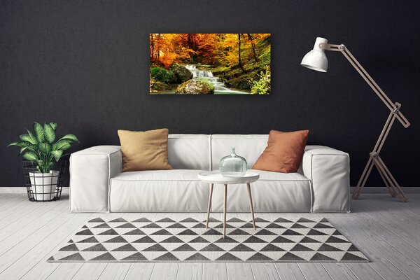 Tablou pe panza canvas Cascada Pădure Natura Alb Verde Galben Gri