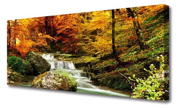 Tablou pe panza canvas Cascada Pădure Natura Alb Verde Galben Gri