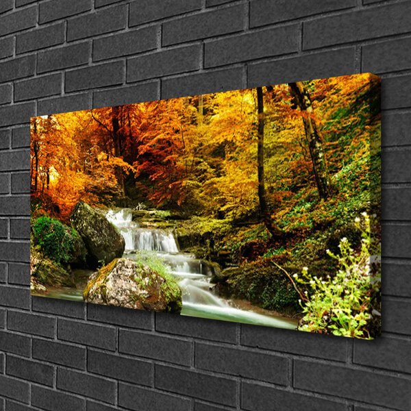 Tablou pe panza canvas Cascada Pădure Natura Alb Verde Galben Gri