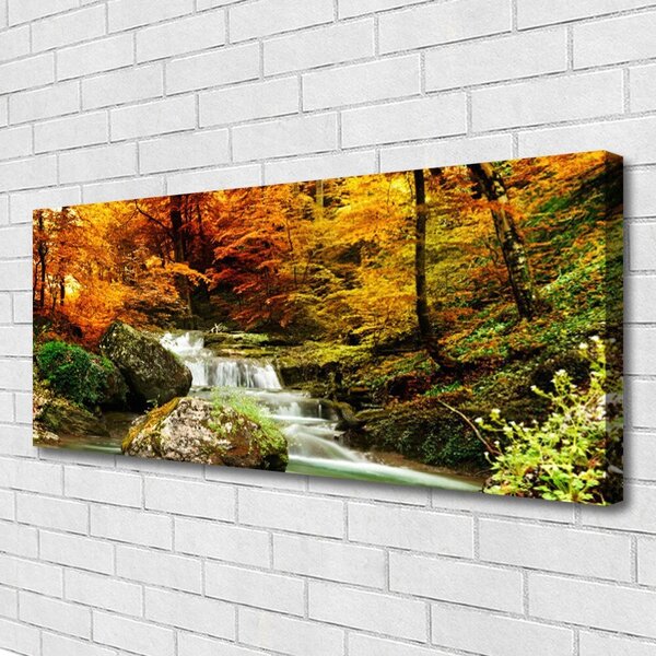Tablou pe panza canvas Cascada Pădure Natura Alb Verde Galben Gri