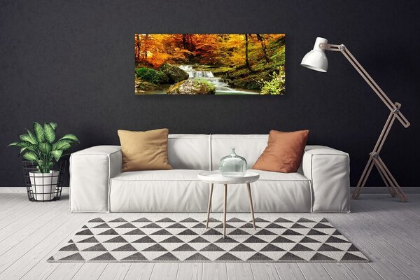 Tablou pe panza canvas Cascada Pădure Natura Alb Verde Galben Gri