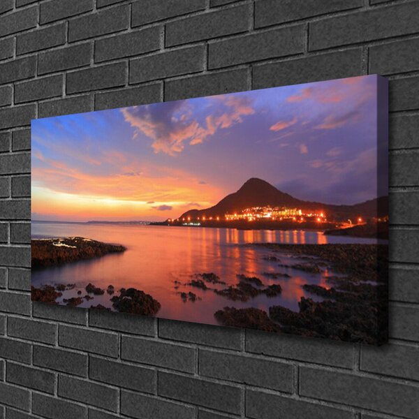 Tablou pe panza canvas Pietrele Marea Peisaj Gri Violet Galben