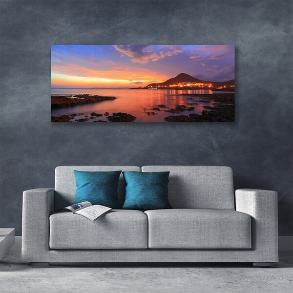 Tablou pe panza canvas Pietrele Marea Peisaj Gri Violet Galben