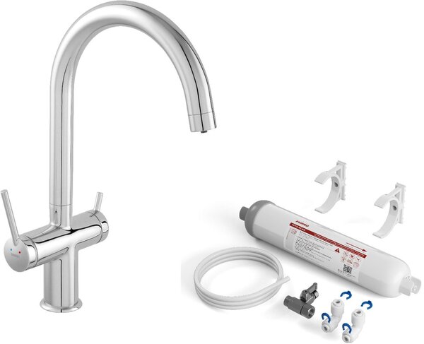 Set baterie pentru filtru apă Ferro Filtrata BFT41, filtre sub chiuvetă cu set de cartușe Ferro Filtrata FFT4-ACAG-SET