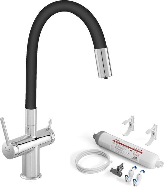 Set baterie pentru filtru apă Ferro Filtrata BFT41B, filtre sub chiuvetă cu set de cartușe Ferro Filtrata FFT4-ACAG-SET