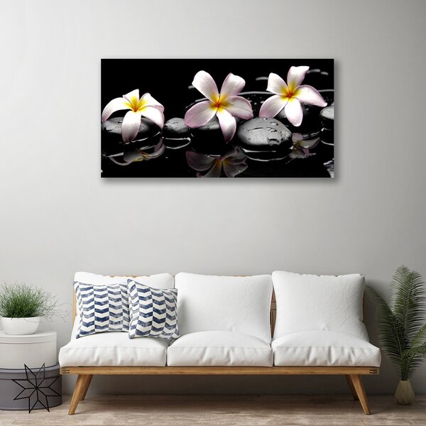 Tablou pe panza canvas Floare pietre Floral Alb Galben Negru