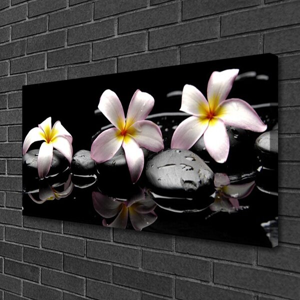 Tablou pe panza canvas Floare pietre Floral Alb Galben Negru