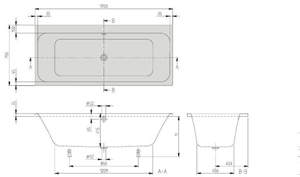 Villeroy & Boch Architectura cada dreptunghiulară 170x75 cm alb UBA170ARE2V-01