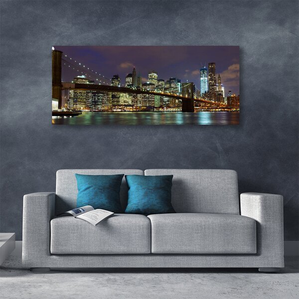 Tablou pe panza canvas Bridge City Arhitectura Gri Maro Albastru