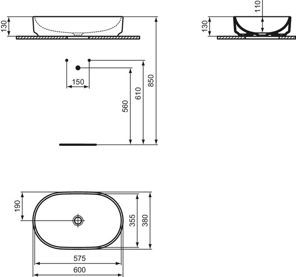 Ideal Standard i.Life O lavoar 60x38 cm ovale de blat alb luciu T573101